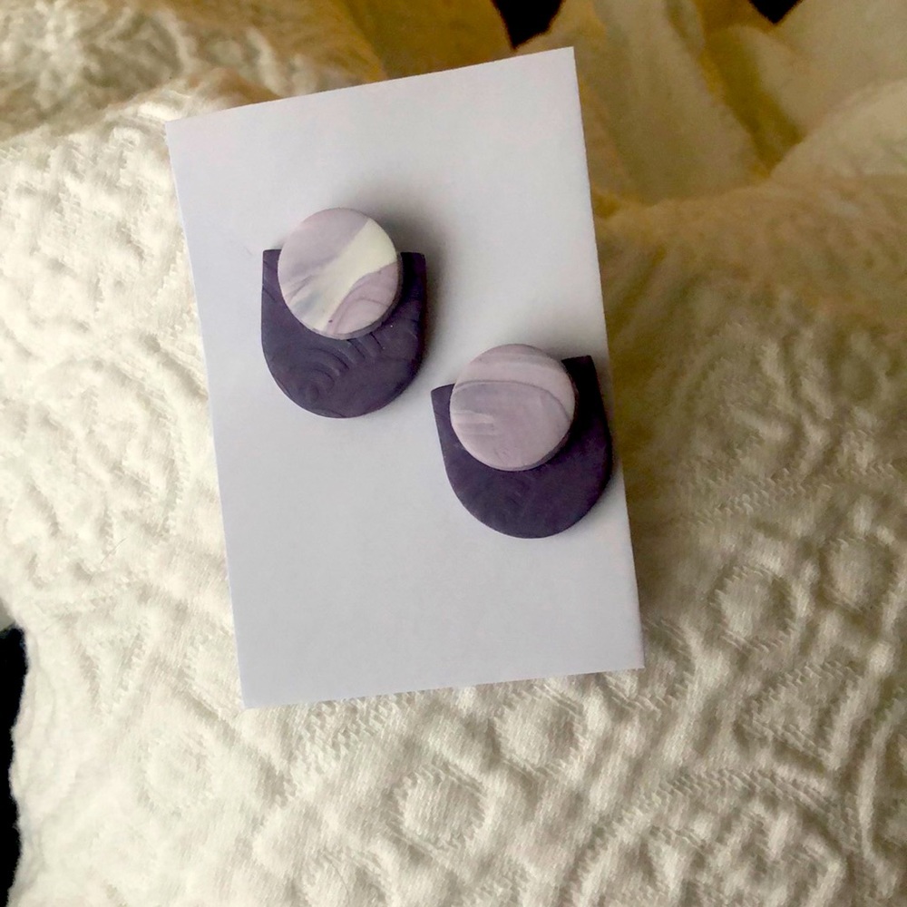 Purple ceramic , handmade earrings